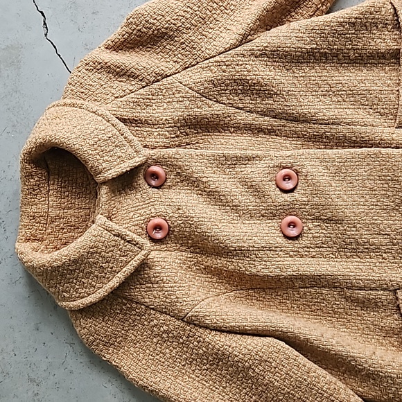 Vintage camel neutral tan brown 3/4 sleeve button coat SEARS medium - Picture 2 of 10